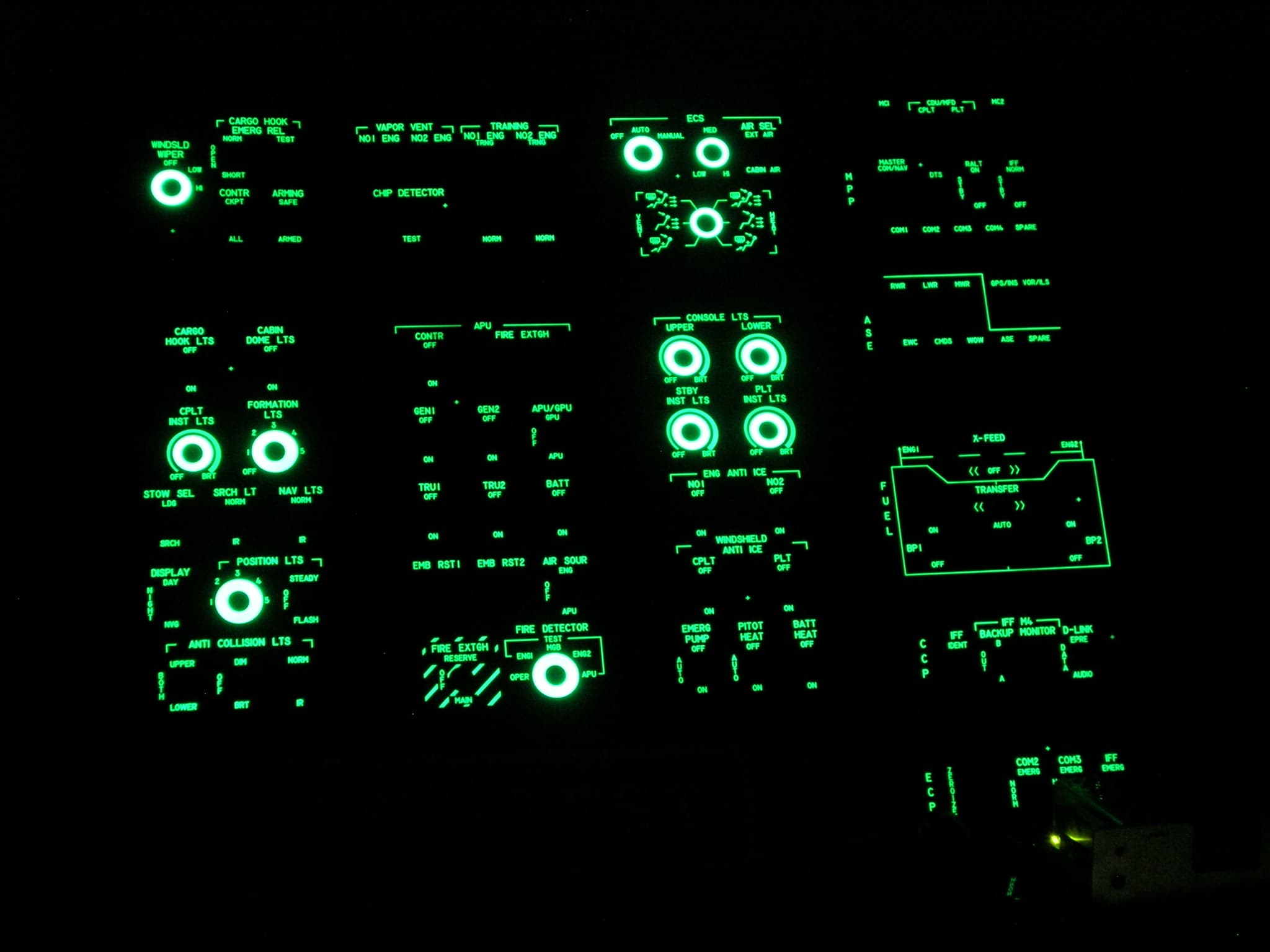 NVIS lightning panel on the cockpit for aircr